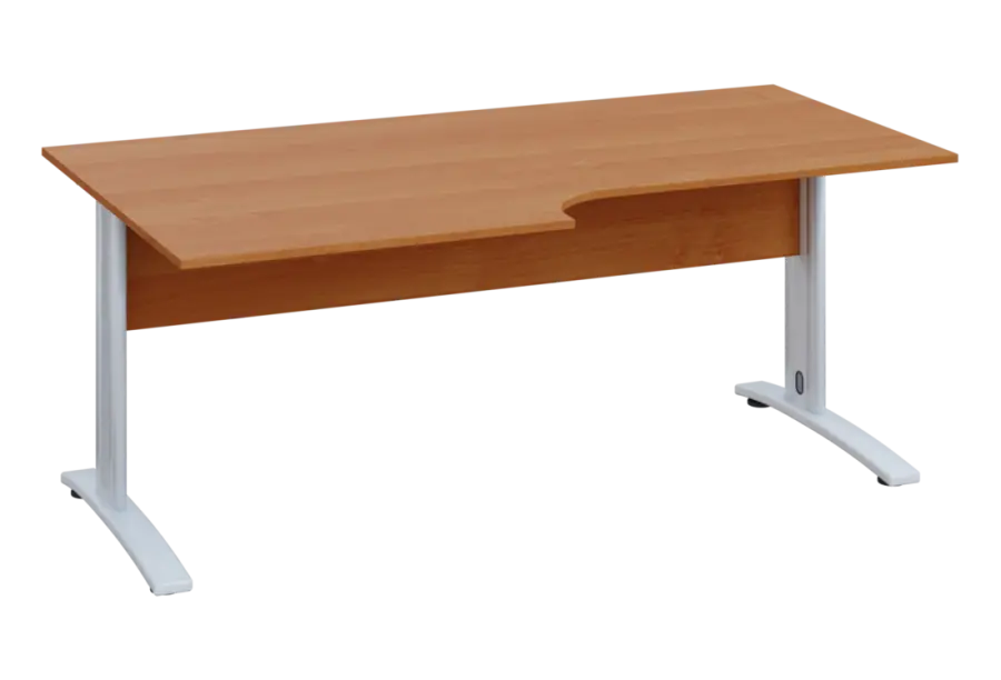 ERK 18 - 188 stůl kancelářský, rohový, levý, kovová podnož bílá, deska 18 mm, široký 1800 mm, olše jantar